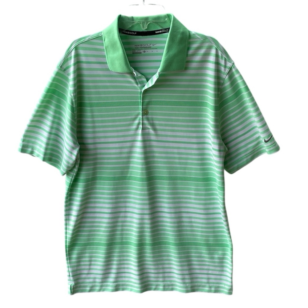 NIKEGOLF TOUR PERFORMANCE  SHORT SLEEVE LIME STRIPED POLO SHIRT SIZE MEDIUM